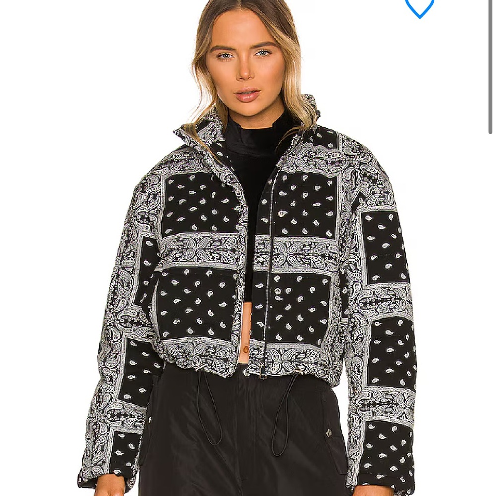 Superdown Black and White Paisley Puffer Jacket